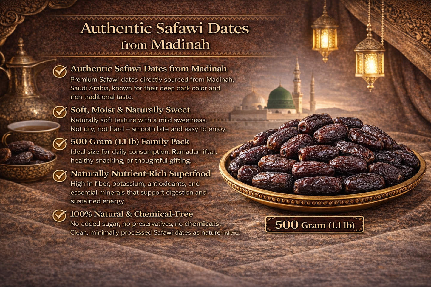 Safawi Dates from Madinah – 1 KG| Premium Dark Dates | Naturally Sweet & Soft | No Added Sugar | Chemical-Free